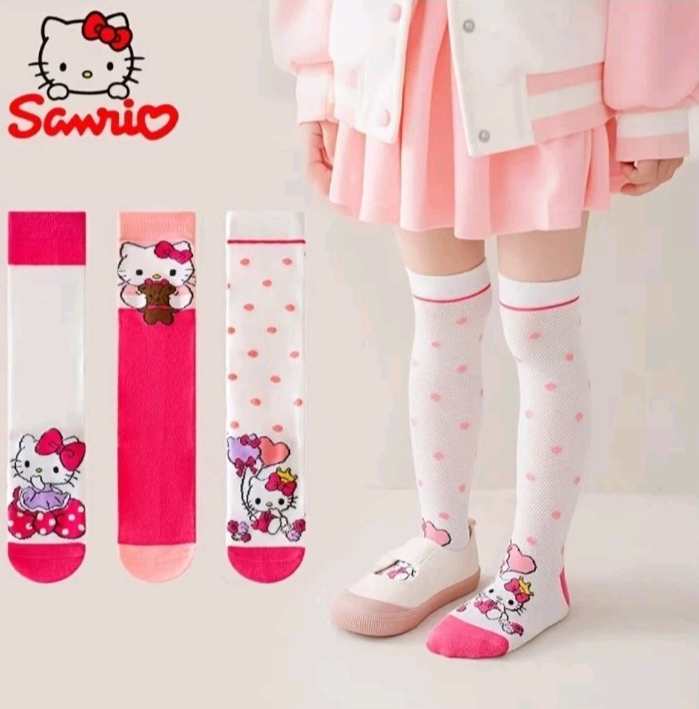 Cute Hello Kitty High Calf Party Socks for Girls 3-Pair Gift Set