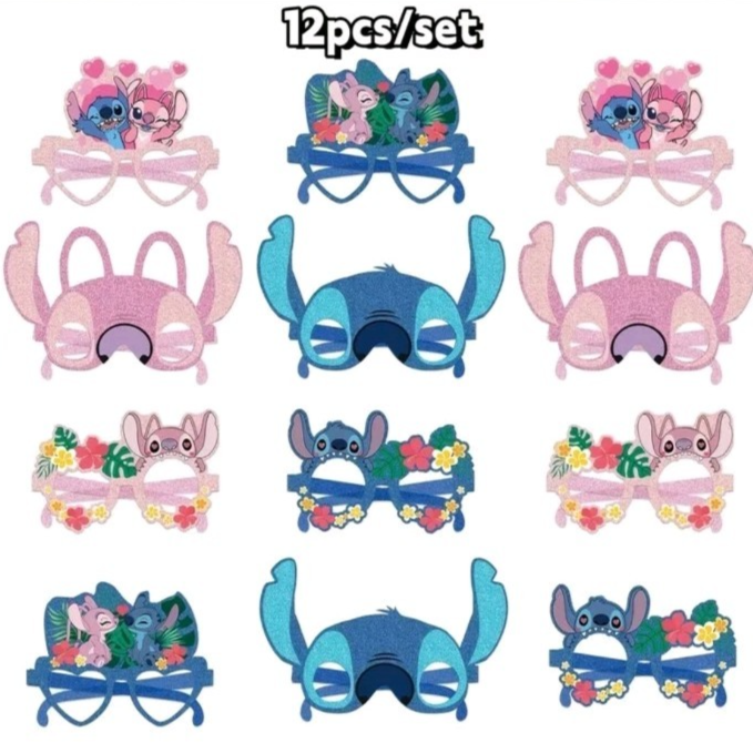 12pcs Disney Lilo & Stitch Paper Glasses Photo Booth Props Birthday Party Favors