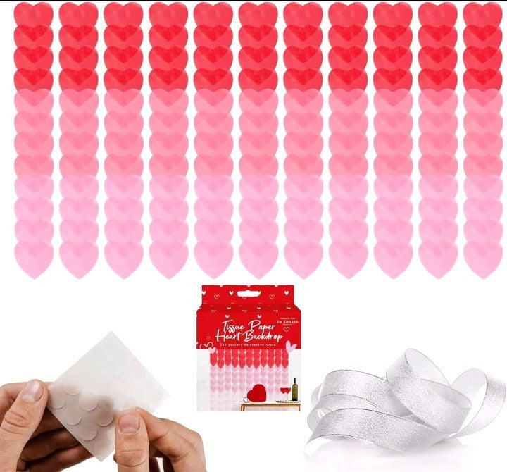 Valentine's Heart Ombre Tissue Paper Backdrop Red Heart Banner Decoration