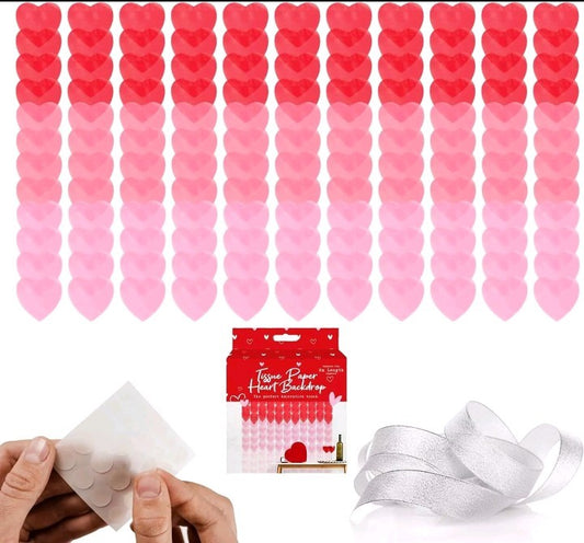 Valentine's Heart Ombre Tissue Paper Backdrop Red Heart Banner Decoration