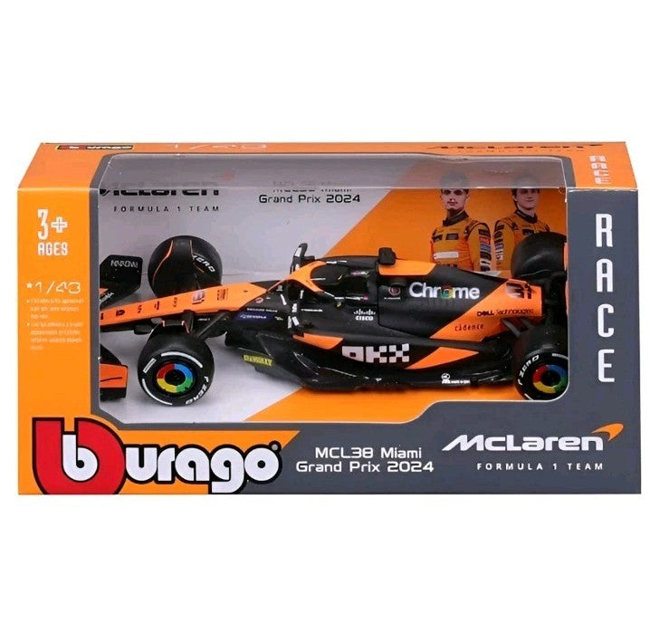 Bburago F1 McLaren MCL38 2024 Norris #4 1:43 Diecast Model B18-38177N