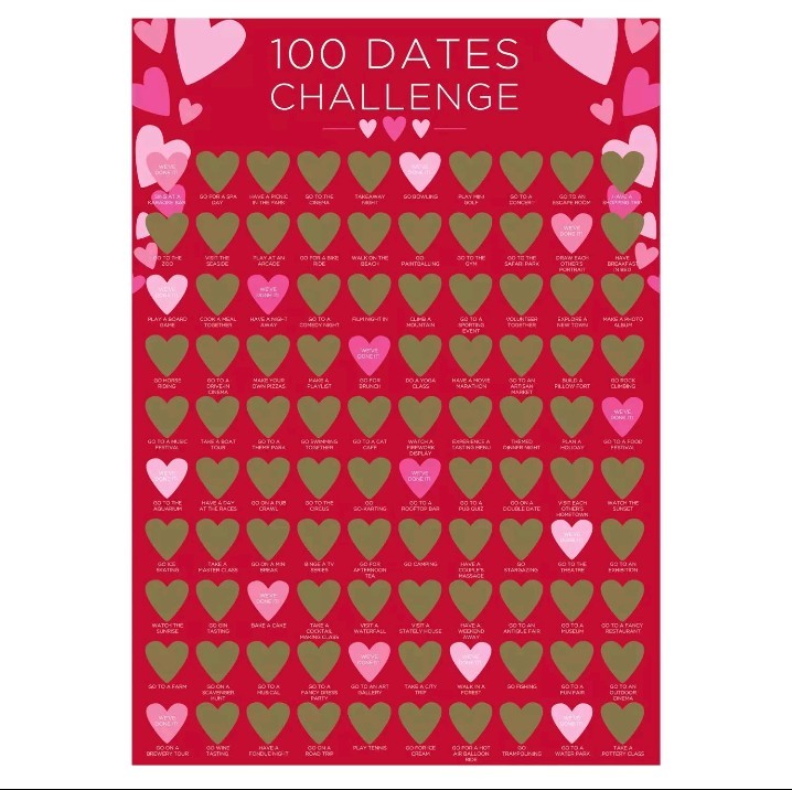 Valentine's 100 Dates Challenge Scratch Poster - Couples Challenge 