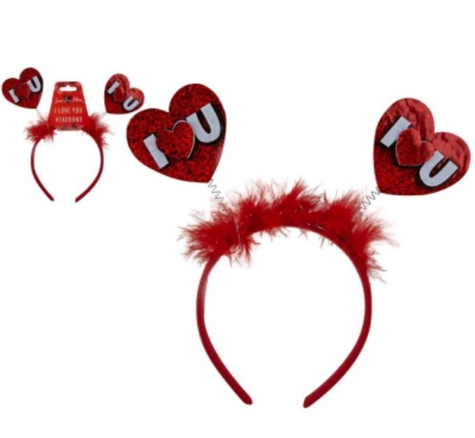 VALENTINES DAY I LOVE U HEADBAND - Fluffy - Glittery - One Size Fits All 