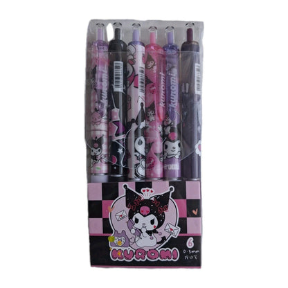 Kuromi Sanrio press pens set black ink 6 pack cute fine nib fast dry retractable