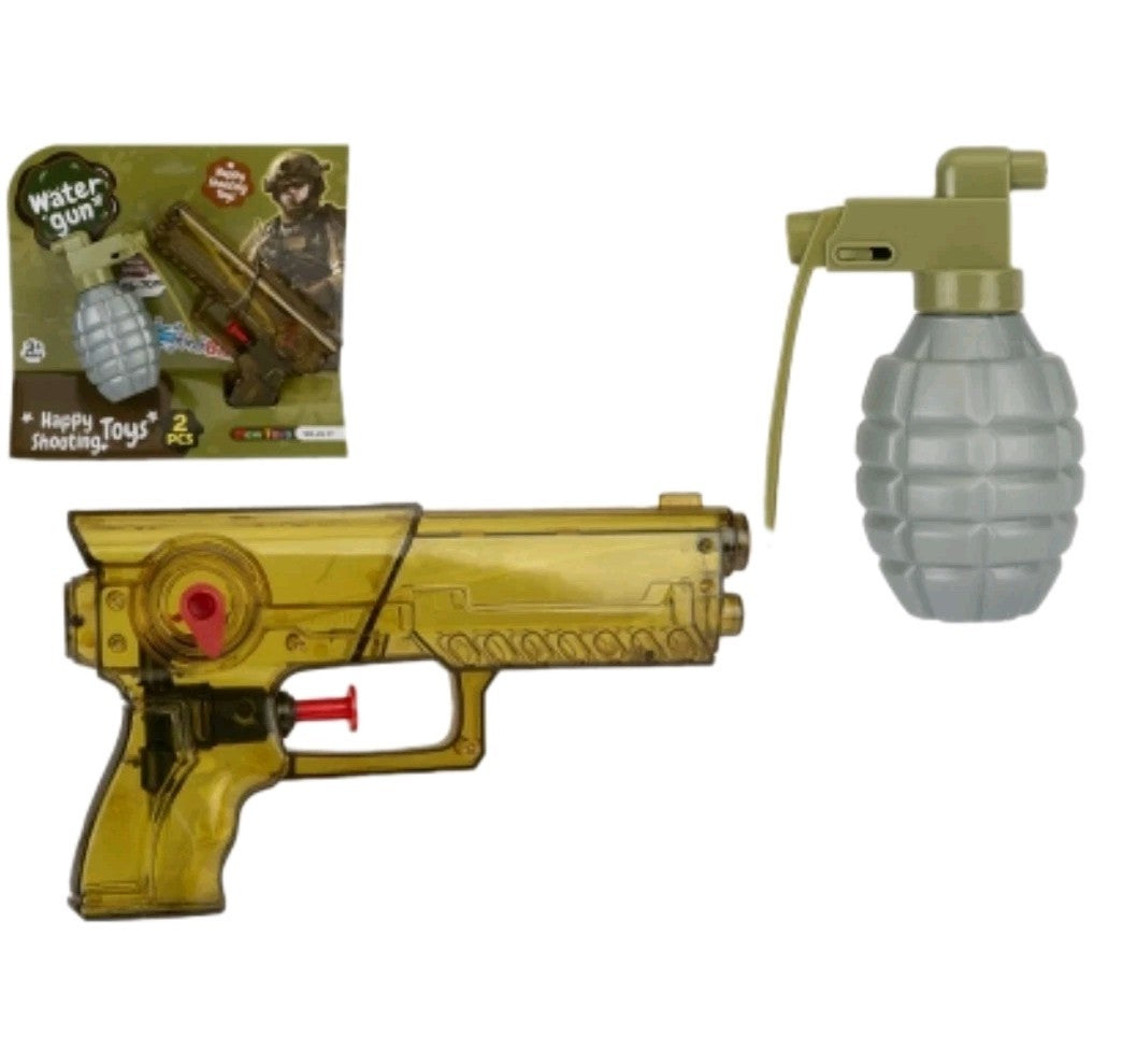  2-Piece Military Water Toy Set – Grenade Sprayer & Small Water Pistol – New
