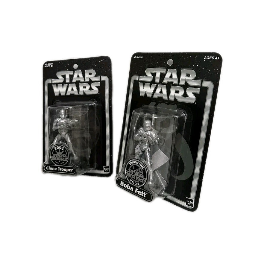 Star Wars Rare Silver Clone trooper + Boba Fett 6" Figure Bundle 2003 New Sealed