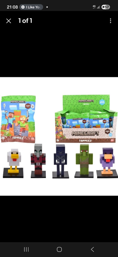 Official Minecraft 3D Toppeez Collectible Mini Figures 1pc In Foil Bag