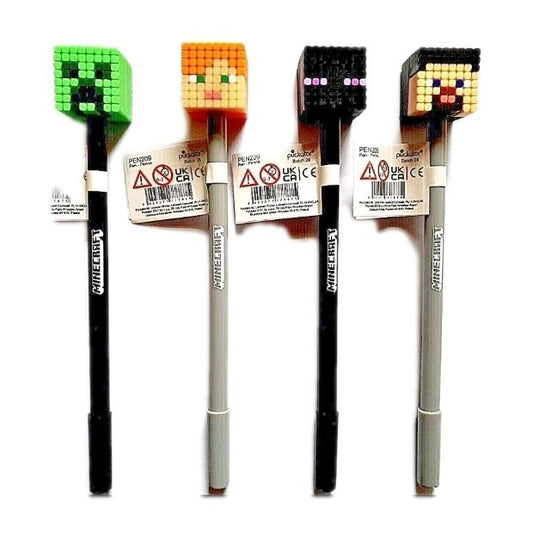 Official Minecraft Fine Tip Pens with Silicone Character Toppers (Set of 4)
