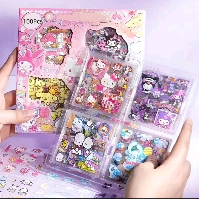 Sanrio Sticker Gift Set 100 Sheets Kawaii Cute Scrapbooking Kuromi Cinnamoroll