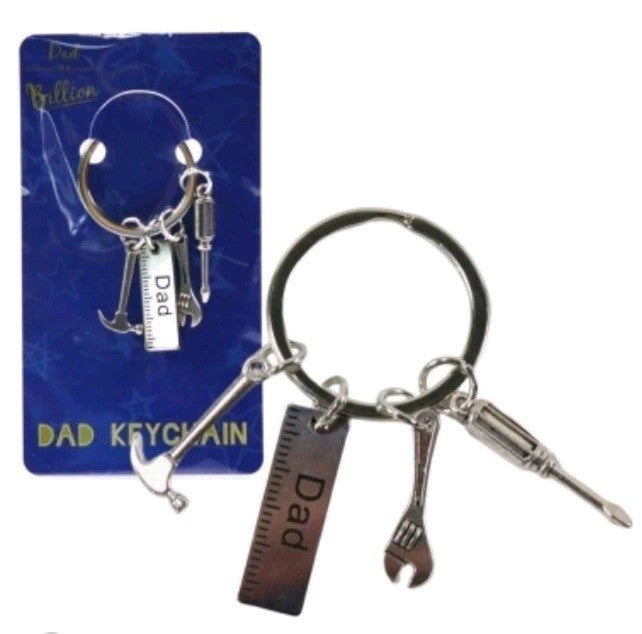 Silver Dad Keyring With Tool Charms ~ Birthday Gift ~ Mechanic ~ Joiner ~ Xmas