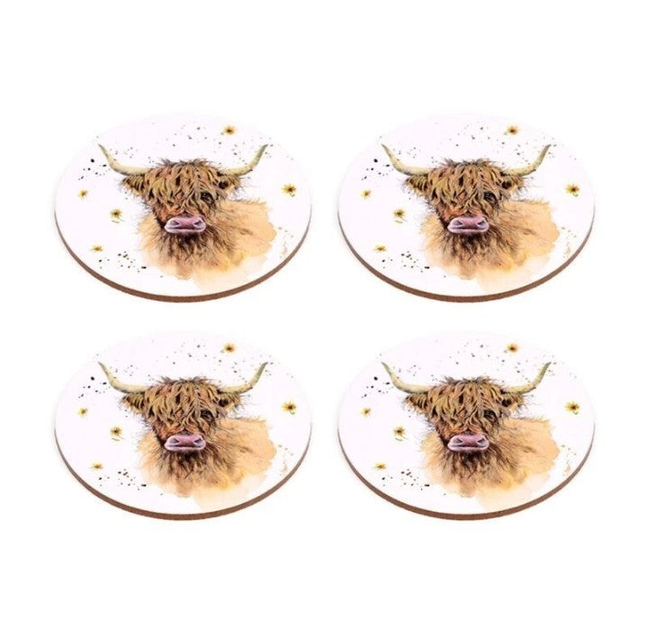 Jan Pashley Highland Coo ,Set Of 4 Coasters - Table Ware 