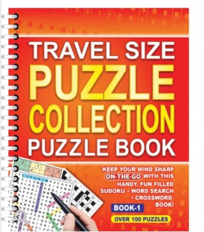 A5 Spiral Bound Travel Puzzle Book (3-in-1: Sudoku, Word Search, Crosswords 