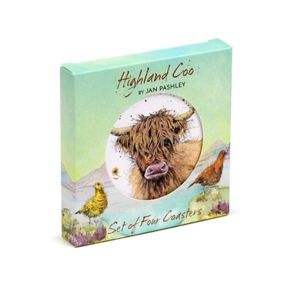 Jan Pashley Highland Coo ,Set Of 4 Coasters - Table Ware 