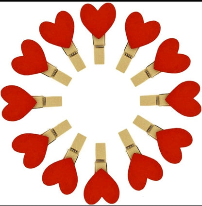 VALENTINES DAY WOODEN HEART PEGS12 PACK