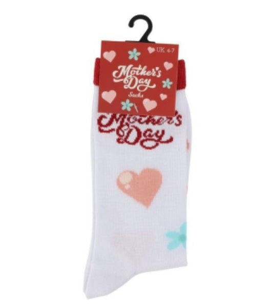 MOTHERS DAY SOCKS PINK HEART & FLOWERS DESIGN
