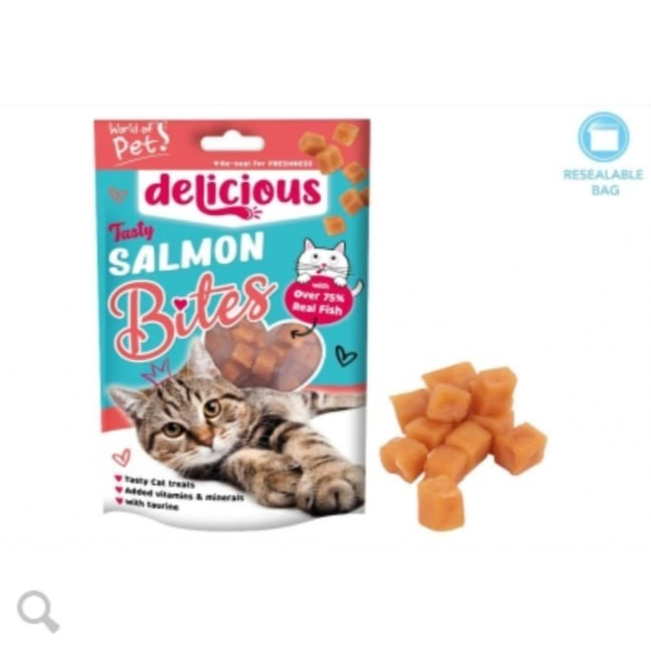 Delicious SALMON BITES Or CHICKEN PILLOWS Tastey Cat Treat - 80G Packs X5