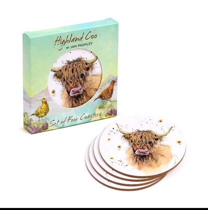 Jan Pashley Highland Coo ,Set Of 4 Coasters - Table Ware 