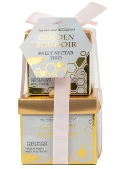Indulgent Bath Co GOLDEN BOUDOIR SWEET NECTAR TRIO - Body Wash - Lotion - Fizzer
