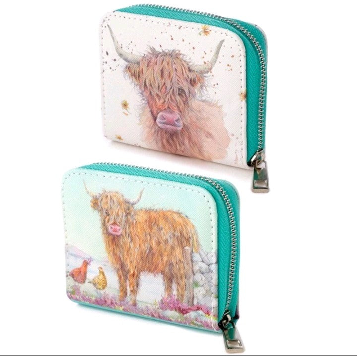 Highland Coo Cow Zip Around Small Ladies Wallet Coin Purse By Jan Pashley