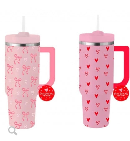 Valentine's 1L Double Wall Insulated Mug with Handle & Straw 