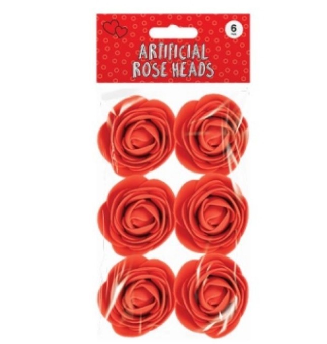 VALENTINES DAY ARTIFICIAL ROSE HEADS 6 PACK