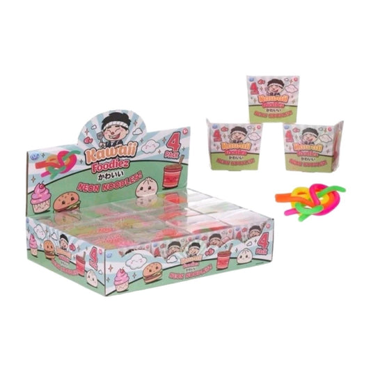 Kawaii Foodiez NEON NOODLES! 4 Pack Stretchy Sensory Fidget Toys Stress Relief 