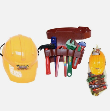 Kids Children's Builder Toy Set: Hard Hat, Tool Belt & 5 Tools