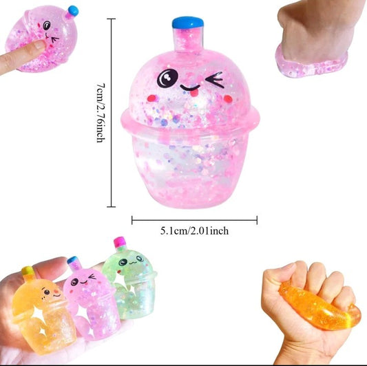 Bubble Tea Squishy Toys – Kawaii Glitter - Stress Relief - Fidget Toy