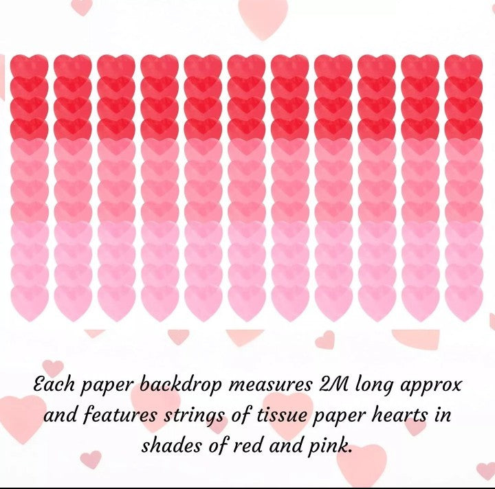 Valentine's Heart Ombre Tissue Paper Backdrop Red Heart Banner Decoration