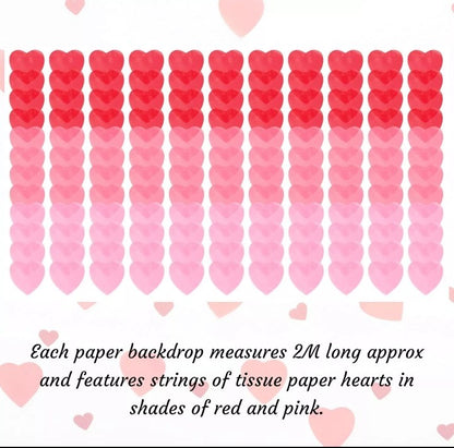Valentine's Heart Ombre Tissue Paper Backdrop Red Heart Banner Decoration