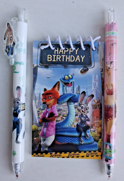 Zootopia 2 Mini "Happy Birthday" Notepad & Pen Stationery Sets –Choose Your Set!