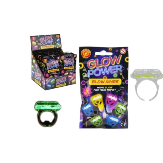 Glow in the Dark RINGS 6PCS - Light Up Toy - Party - Dress Up Accessory 