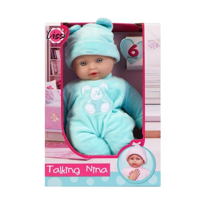 Talking Nina Lissi Doll 28cm New - 6 Sounds with Batteries - Blue - Pink