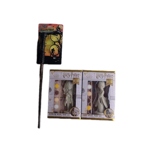 Harry Potter & Hermione Granger PYO Figuers & A FANCY DRESS WAND & GLASSES SET
