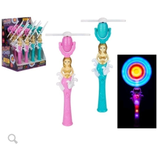 LED Light Up Mermaid Windmill Wand Spinning Toy with Sound Effects Kids Gift