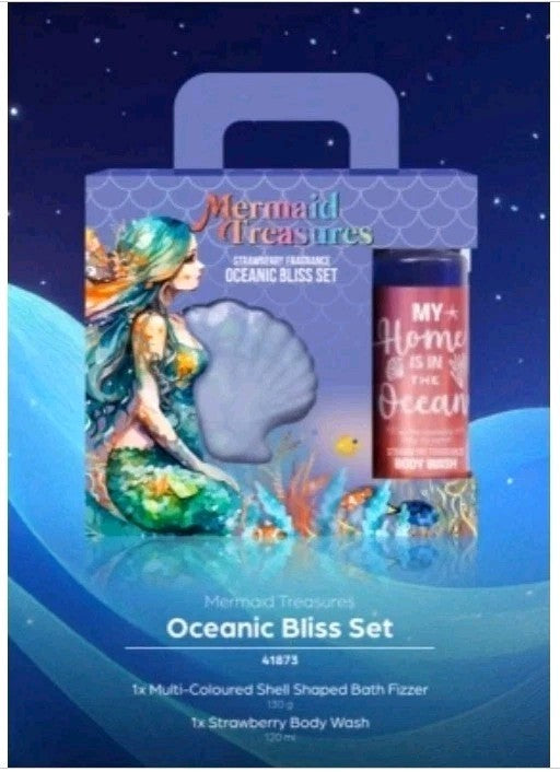 Mermaid Treasure Bath Gift Set - Strawberry Scented - Perfect Christmas Gift