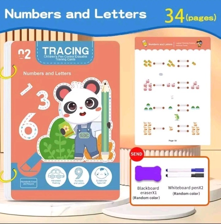 34-Page Children's Reusable Workbook Set with Erasable Pens – Early Learning & P