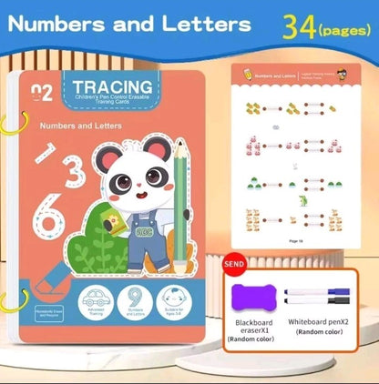 34-Page Children's Reusable Workbook Set with Erasable Pens – Early Learning & P