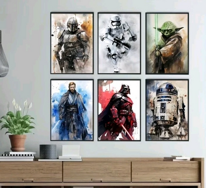 Star Wars Watercolour Set of 6 Unframed Prints Obi Wan Vader Yoda Stormtrooper
