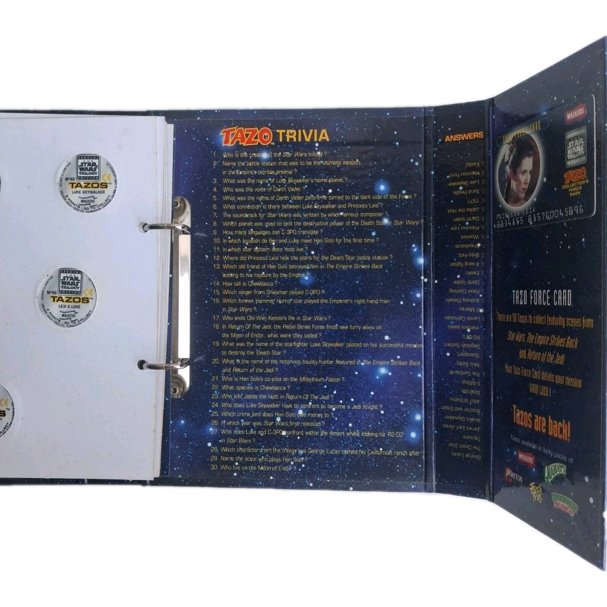 1996 Star Wars Trilogy Tazo Collectors Force Pack Walkers Complete Set Leia Card