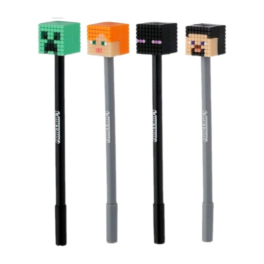 Official Minecraft Fine Tip Pens with Silicone Character Toppers (Set of 4)