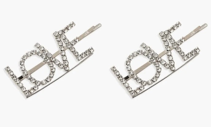 VALENTINES DAY METAL 'LOVE' DIAMANTE HAIR CLIPS 2 PACK