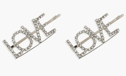 VALENTINES DAY METAL 'LOVE' DIAMANTE HAIR CLIPS 2 PACK