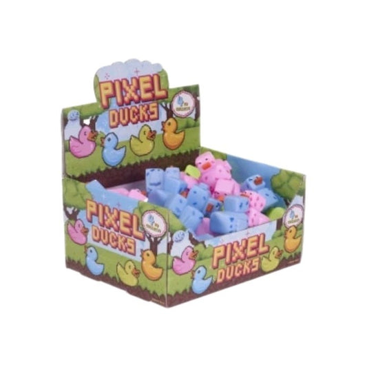 Set Of Three Pixel Ducks 5cm Novelty Rubber Duckies (Assorted Colours)