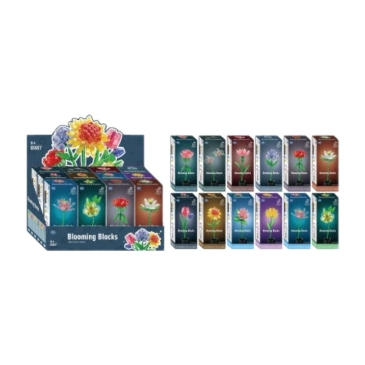 Flowers In Bloom Building Blocks Kit - X4 Assorted Designs Included 