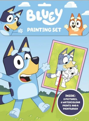 Bluey Painting Activity Set – 6 Colour Paints, Paint Brush, 8 Picture Sheets