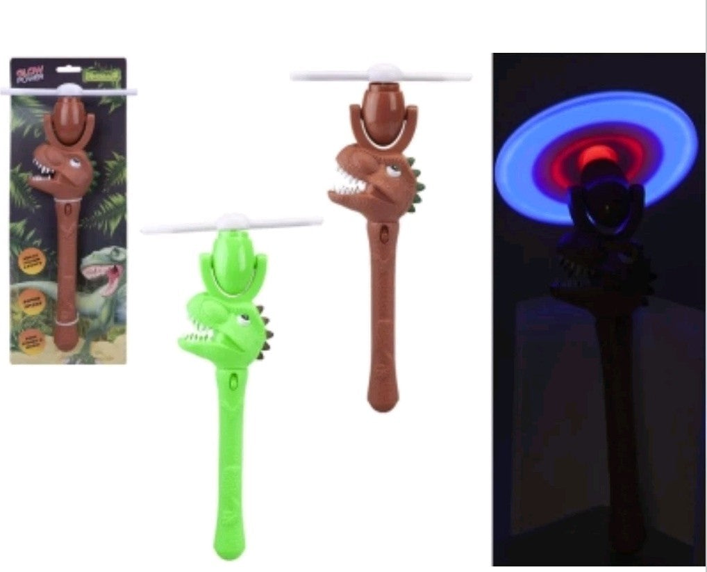 LED Light Up Dinosaur Windmill Wand Spinning Toy with Sound Effects Kids Gift